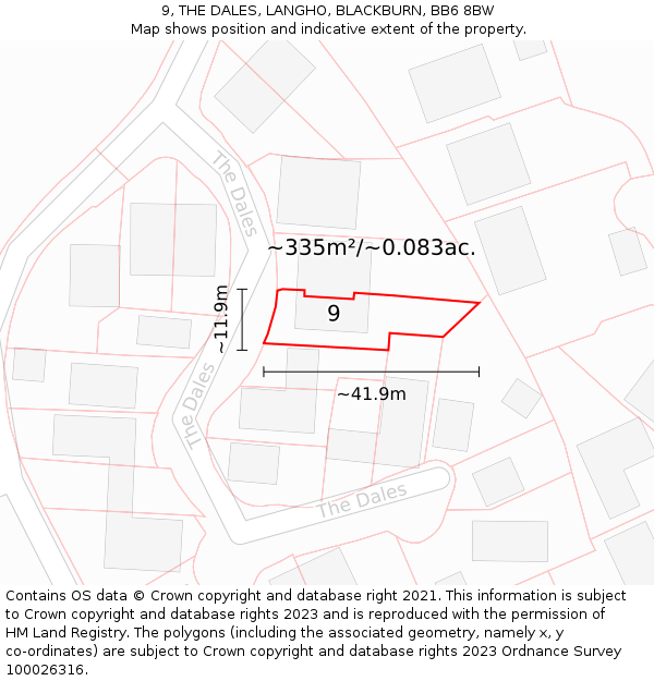 9, THE DALES, LANGHO, BLACKBURN, BB6 8BW: Plot and title map