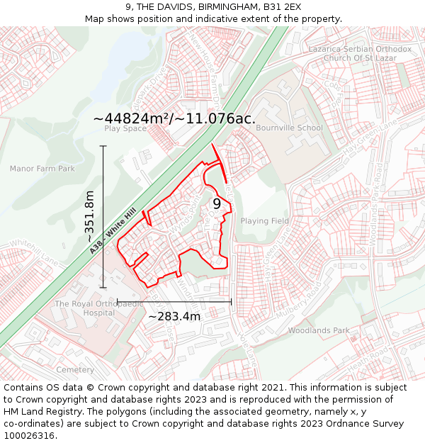 9, THE DAVIDS, BIRMINGHAM, B31 2EX: Plot and title map