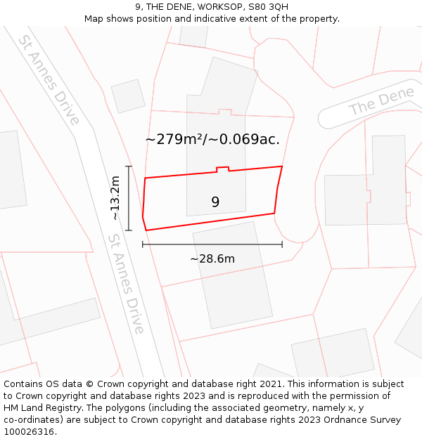 9, THE DENE, WORKSOP, S80 3QH: Plot and title map
