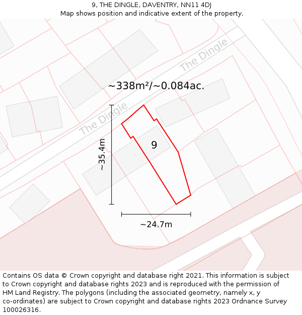 9, THE DINGLE, DAVENTRY, NN11 4DJ: Plot and title map