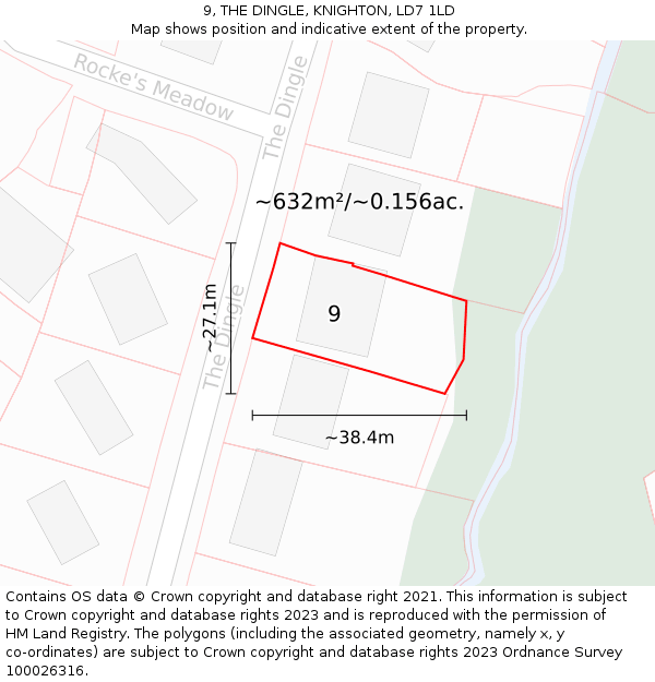 9, THE DINGLE, KNIGHTON, LD7 1LD: Plot and title map