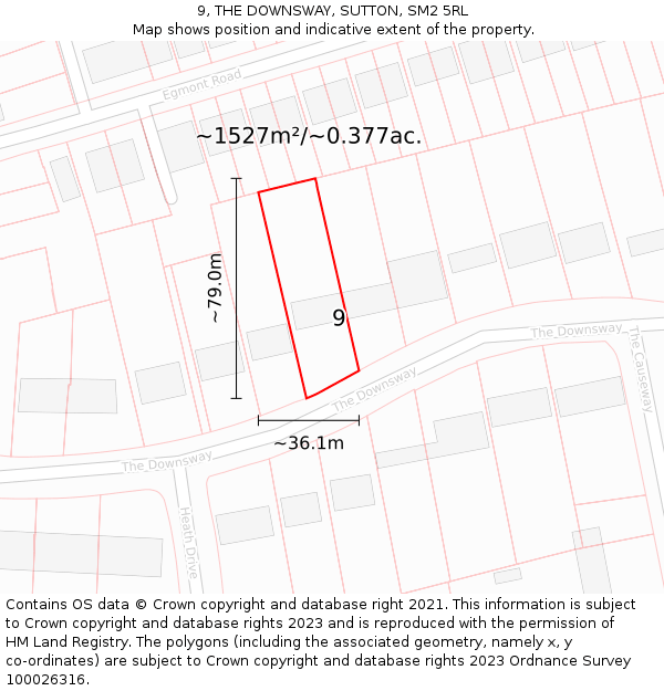 9, THE DOWNSWAY, SUTTON, SM2 5RL: Plot and title map