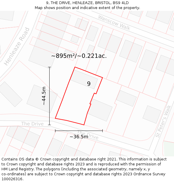 9, THE DRIVE, HENLEAZE, BRISTOL, BS9 4LD: Plot and title map
