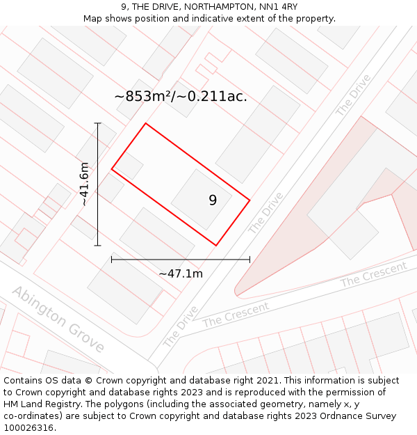 9, THE DRIVE, NORTHAMPTON, NN1 4RY: Plot and title map