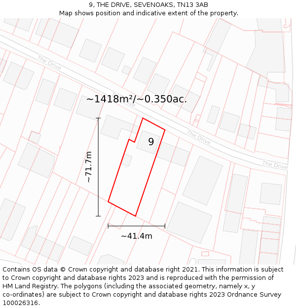 9, THE DRIVE, SEVENOAKS, TN13 3AB: Plot and title map