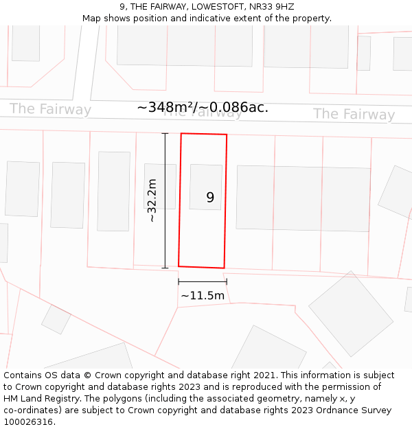 9, THE FAIRWAY, LOWESTOFT, NR33 9HZ: Plot and title map