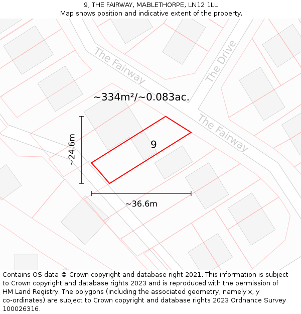 9, THE FAIRWAY, MABLETHORPE, LN12 1LL: Plot and title map
