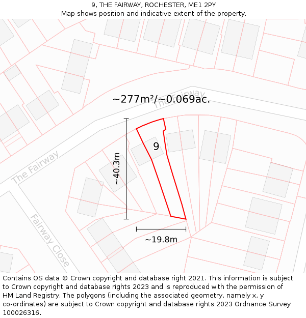 9, THE FAIRWAY, ROCHESTER, ME1 2PY: Plot and title map