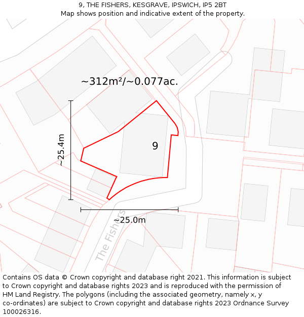 9, THE FISHERS, KESGRAVE, IPSWICH, IP5 2BT: Plot and title map