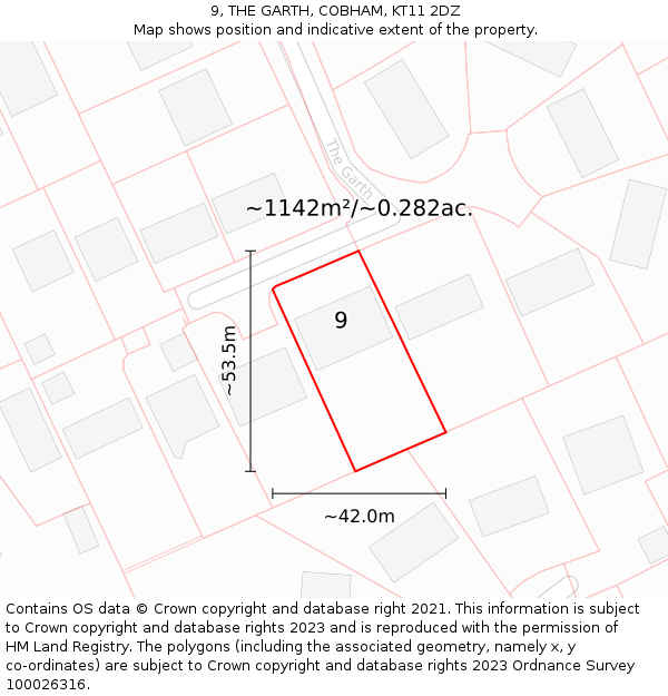 9, THE GARTH, COBHAM, KT11 2DZ: Plot and title map