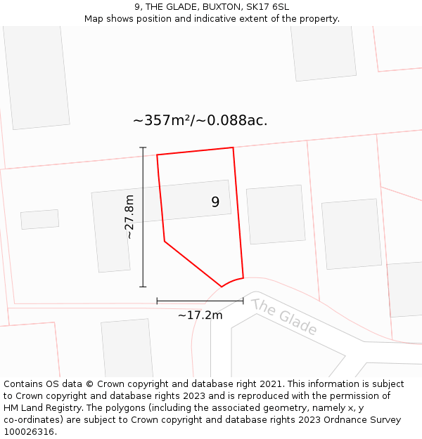9, THE GLADE, BUXTON, SK17 6SL: Plot and title map