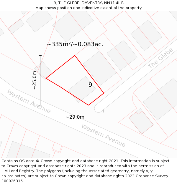 9, THE GLEBE, DAVENTRY, NN11 4HR: Plot and title map