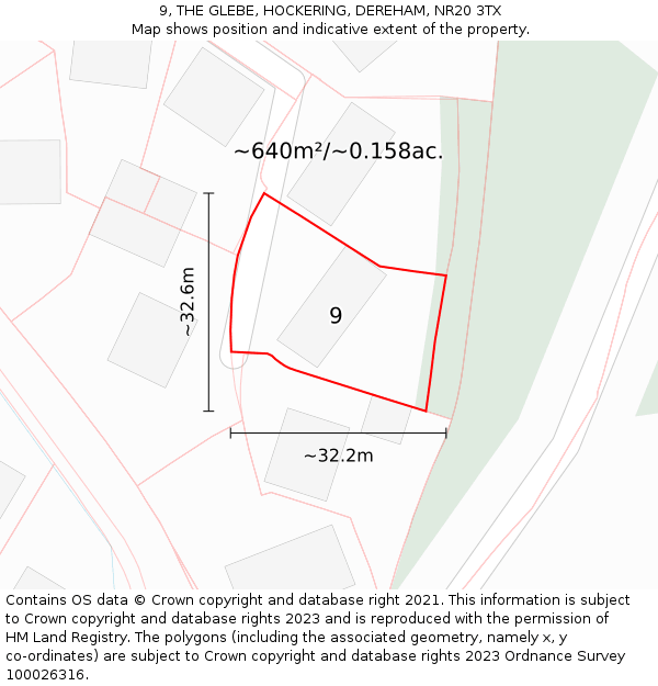 9, THE GLEBE, HOCKERING, DEREHAM, NR20 3TX: Plot and title map