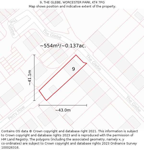 9, THE GLEBE, WORCESTER PARK, KT4 7PG: Plot and title map