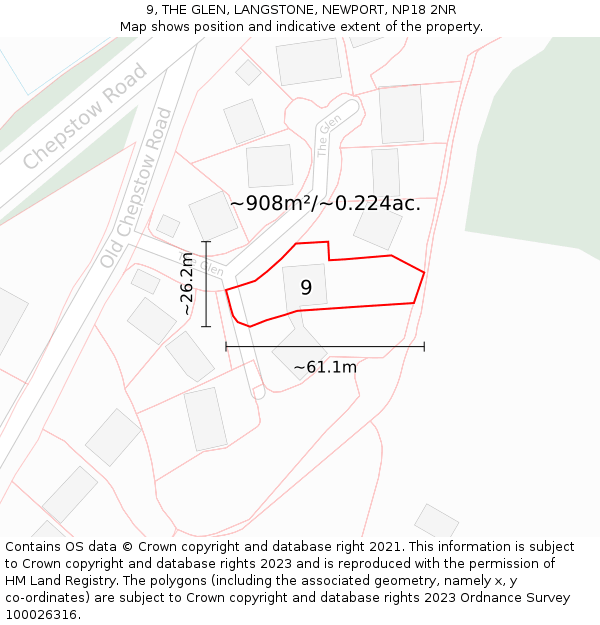 9, THE GLEN, LANGSTONE, NEWPORT, NP18 2NR: Plot and title map
