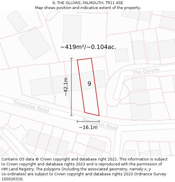 9, THE GLUYAS, FALMOUTH, TR11 4SE: Plot and title map