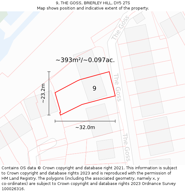 9, THE GOSS, BRIERLEY HILL, DY5 2TS: Plot and title map