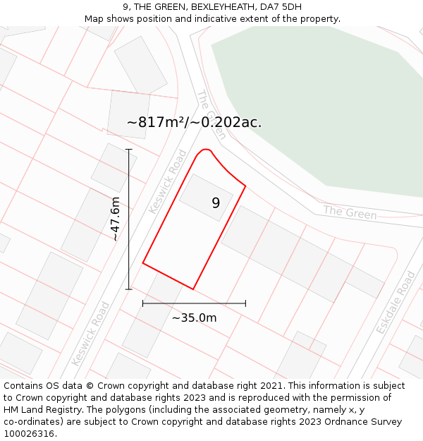 9, THE GREEN, BEXLEYHEATH, DA7 5DH: Plot and title map