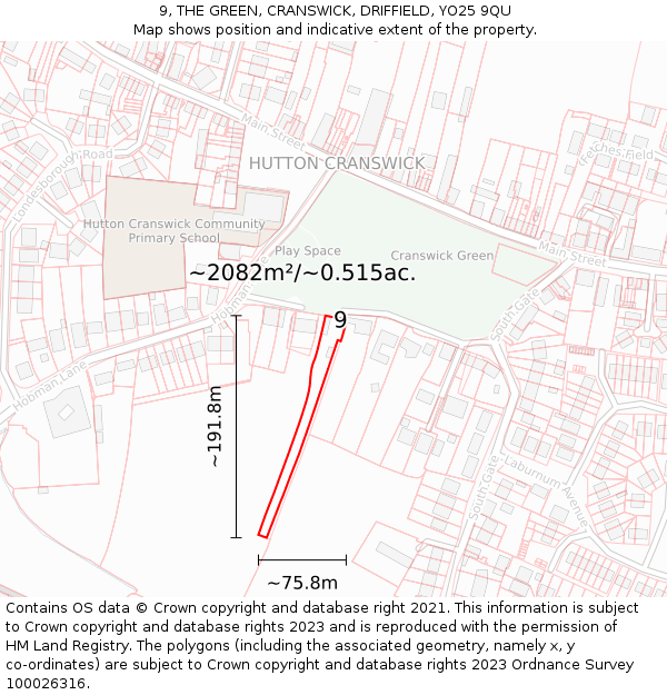 9, THE GREEN, CRANSWICK, DRIFFIELD, YO25 9QU: Plot and title map