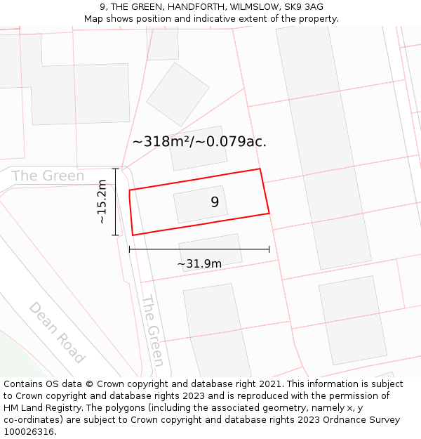 9, THE GREEN, HANDFORTH, WILMSLOW, SK9 3AG: Plot and title map