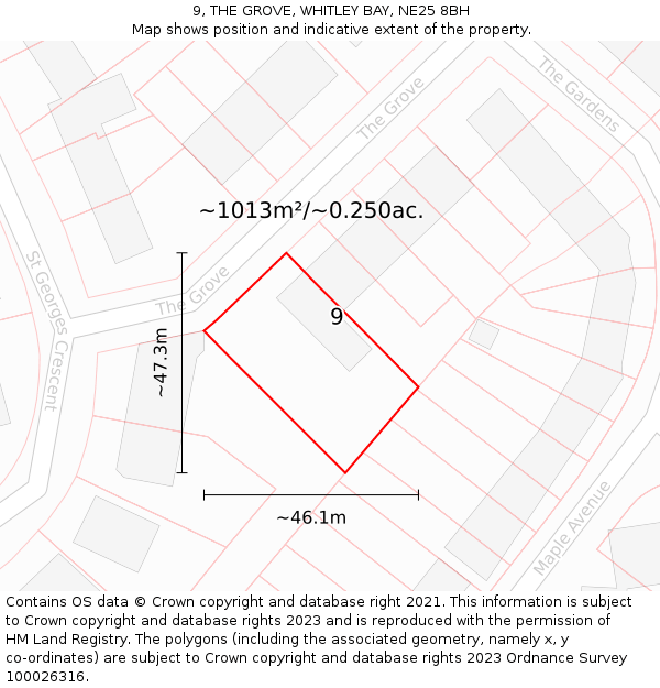 9, THE GROVE, WHITLEY BAY, NE25 8BH: Plot and title map