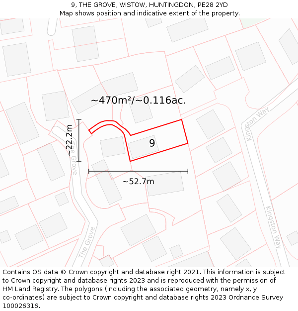 9, THE GROVE, WISTOW, HUNTINGDON, PE28 2YD: Plot and title map