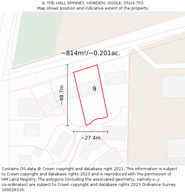 9, THE HALL SPINNEY, HOWDEN, GOOLE, DN14 7FD: Plot and title map