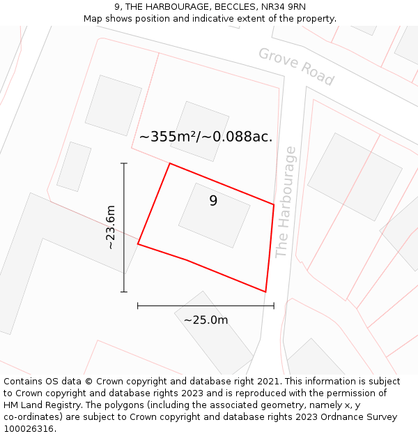 9, THE HARBOURAGE, BECCLES, NR34 9RN: Plot and title map