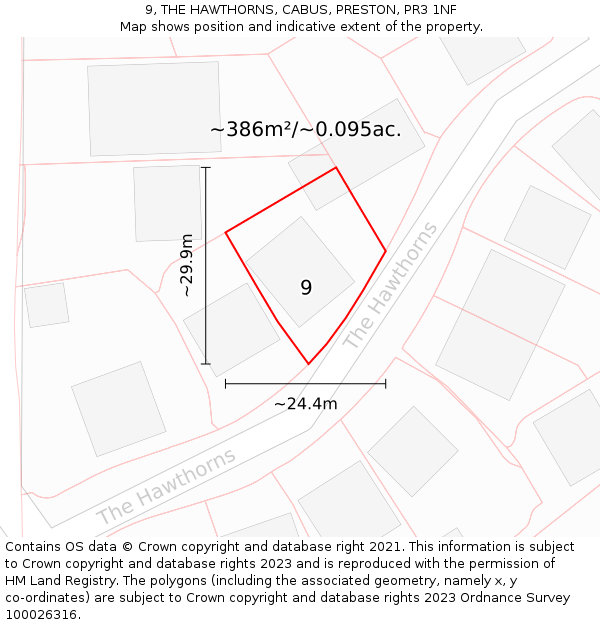 9, THE HAWTHORNS, CABUS, PRESTON, PR3 1NF: Plot and title map