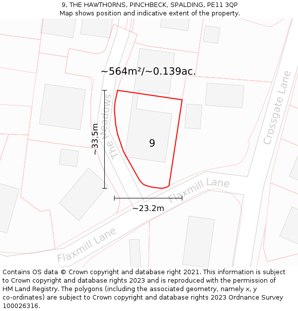 9, THE HAWTHORNS, PINCHBECK, SPALDING, PE11 3QP: Plot and title map