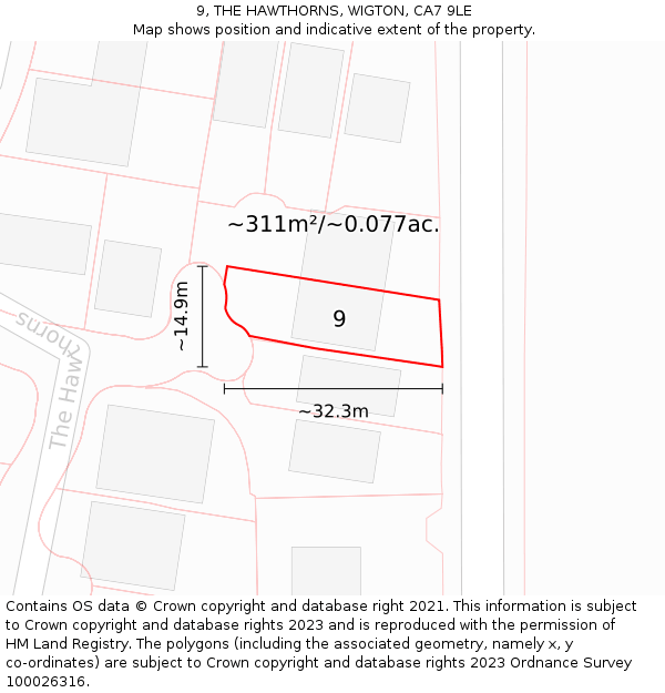9, THE HAWTHORNS, WIGTON, CA7 9LE: Plot and title map