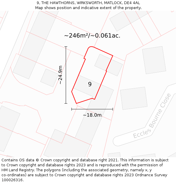 9, THE HAWTHORNS, WIRKSWORTH, MATLOCK, DE4 4AL: Plot and title map