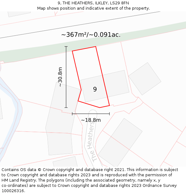 9, THE HEATHERS, ILKLEY, LS29 8FN: Plot and title map
