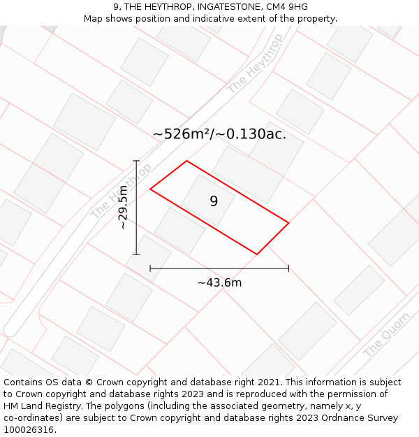 9, THE HEYTHROP, INGATESTONE, CM4 9HG: Plot and title map