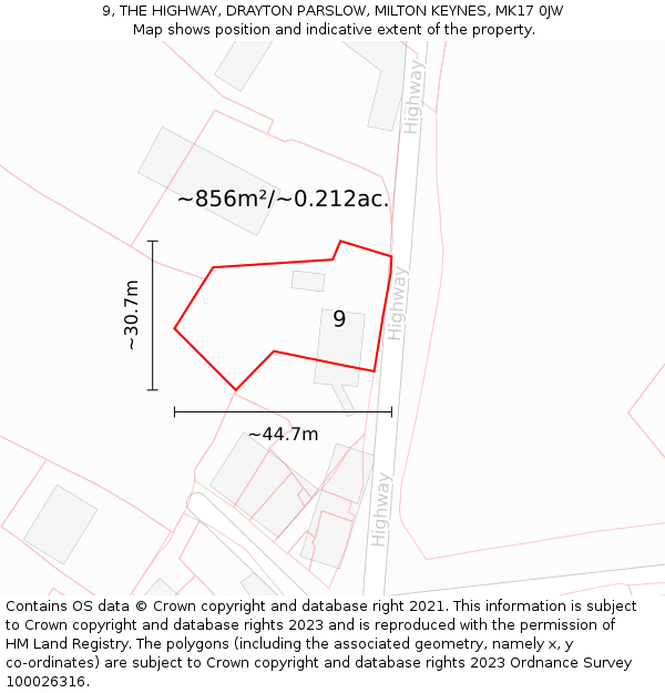9, THE HIGHWAY, DRAYTON PARSLOW, MILTON KEYNES, MK17 0JW: Plot and title map