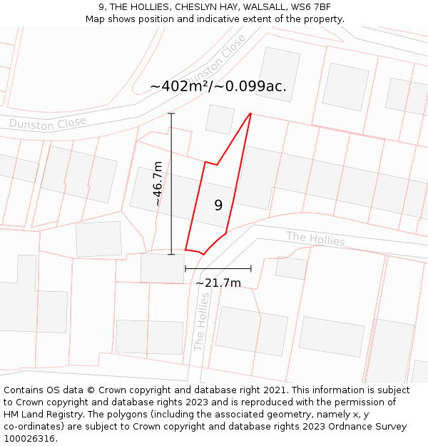 9, THE HOLLIES, CHESLYN HAY, WALSALL, WS6 7BF: Plot and title map