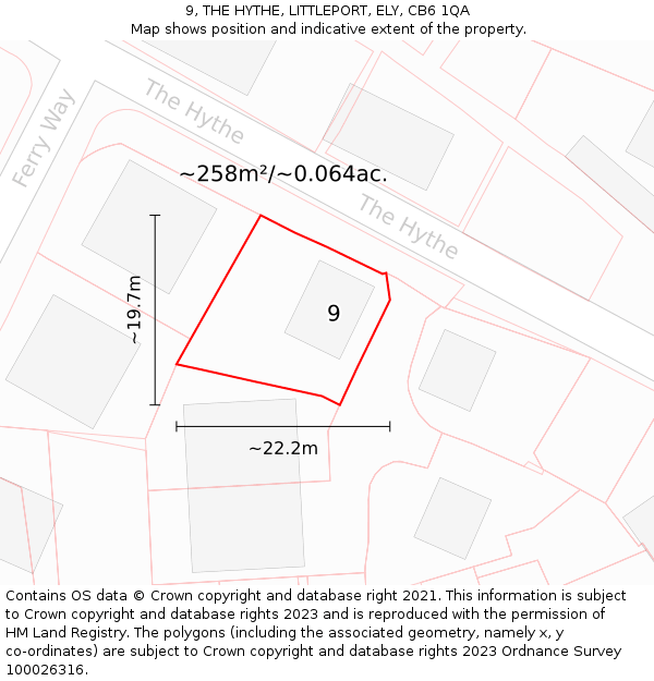 9, THE HYTHE, LITTLEPORT, ELY, CB6 1QA: Plot and title map