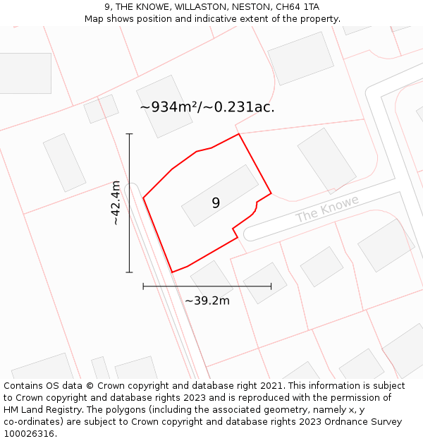 9, THE KNOWE, WILLASTON, NESTON, CH64 1TA: Plot and title map