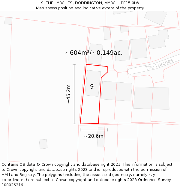 9, THE LARCHES, DODDINGTON, MARCH, PE15 0LW: Plot and title map