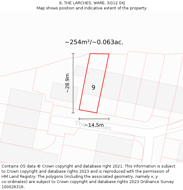 9, THE LARCHES, WARE, SG12 0XJ: Plot and title map
