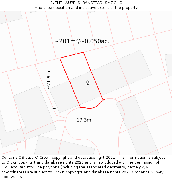 9, THE LAURELS, BANSTEAD, SM7 2HG: Plot and title map