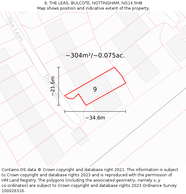 9, THE LEAS, BULCOTE, NOTTINGHAM, NG14 5HB: Plot and title map