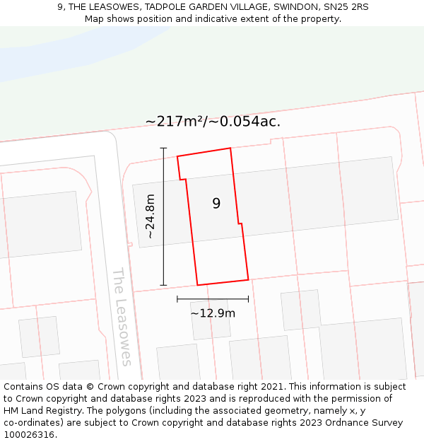 9, THE LEASOWES, TADPOLE GARDEN VILLAGE, SWINDON, SN25 2RS: Plot and title map