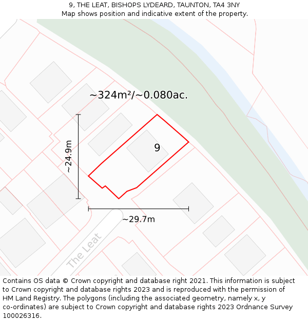 9, THE LEAT, BISHOPS LYDEARD, TAUNTON, TA4 3NY: Plot and title map