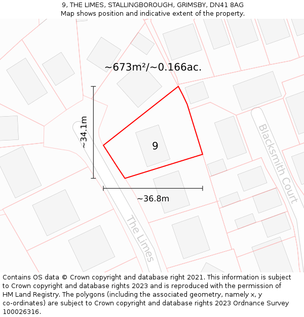 9, THE LIMES, STALLINGBOROUGH, GRIMSBY, DN41 8AG: Plot and title map