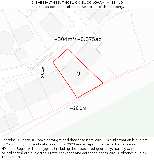 9, THE MALTINGS, TINGEWICK, BUCKINGHAM, MK18 4LQ: Plot and title map