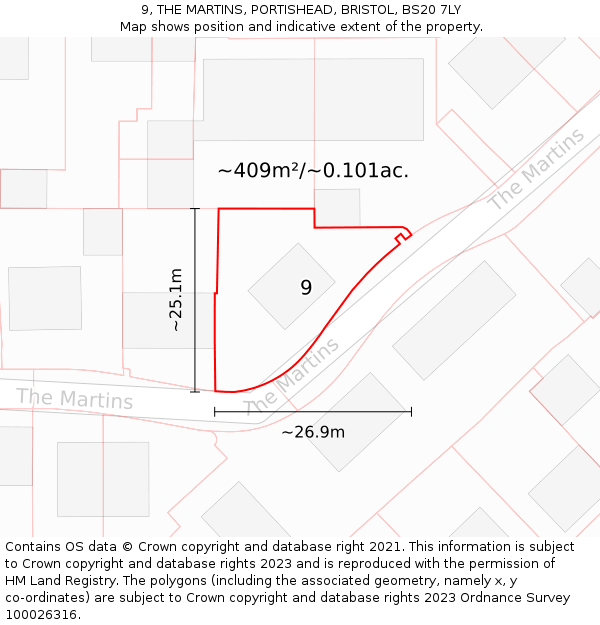 9, THE MARTINS, PORTISHEAD, BRISTOL, BS20 7LY: Plot and title map