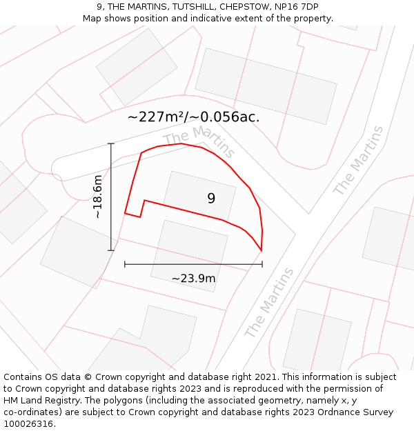 9, THE MARTINS, TUTSHILL, CHEPSTOW, NP16 7DP: Plot and title map