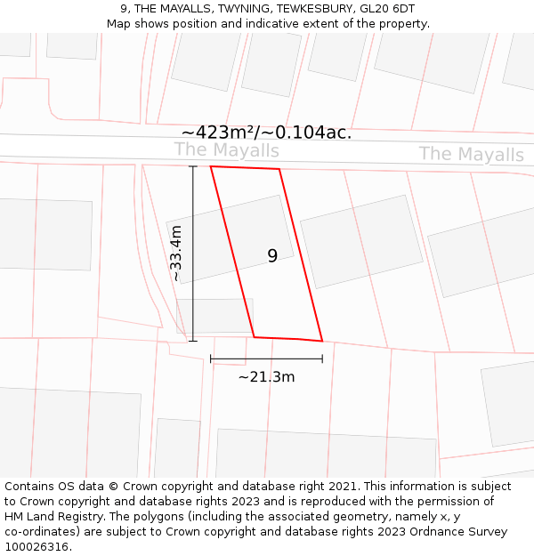 9, THE MAYALLS, TWYNING, TEWKESBURY, GL20 6DT: Plot and title map
