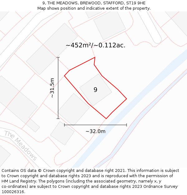 9, THE MEADOWS, BREWOOD, STAFFORD, ST19 9HE: Plot and title map